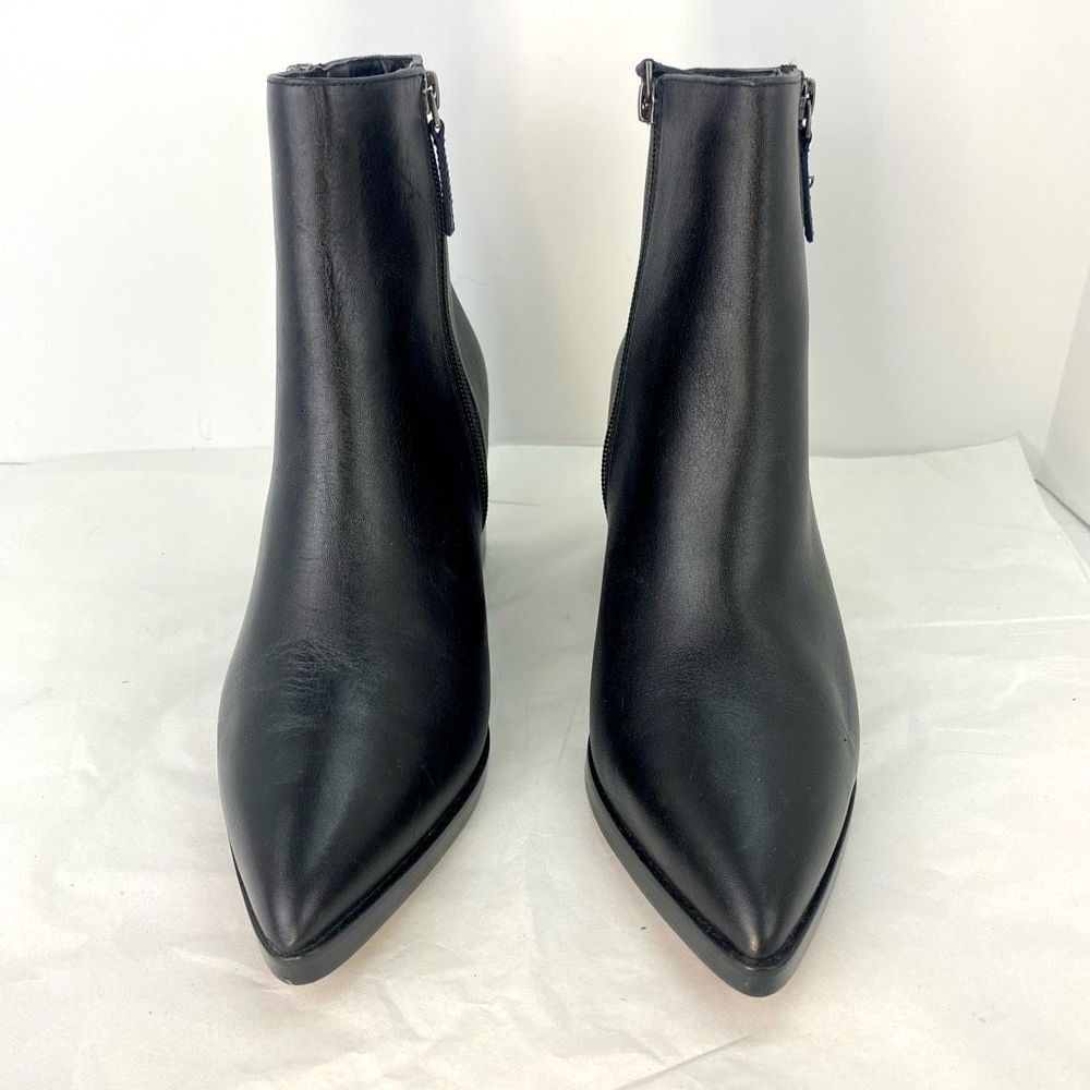 L Paolo Womens Black Leather Low Mid-Height Pointed Toe Fashion Booties - Picture 2 of 13